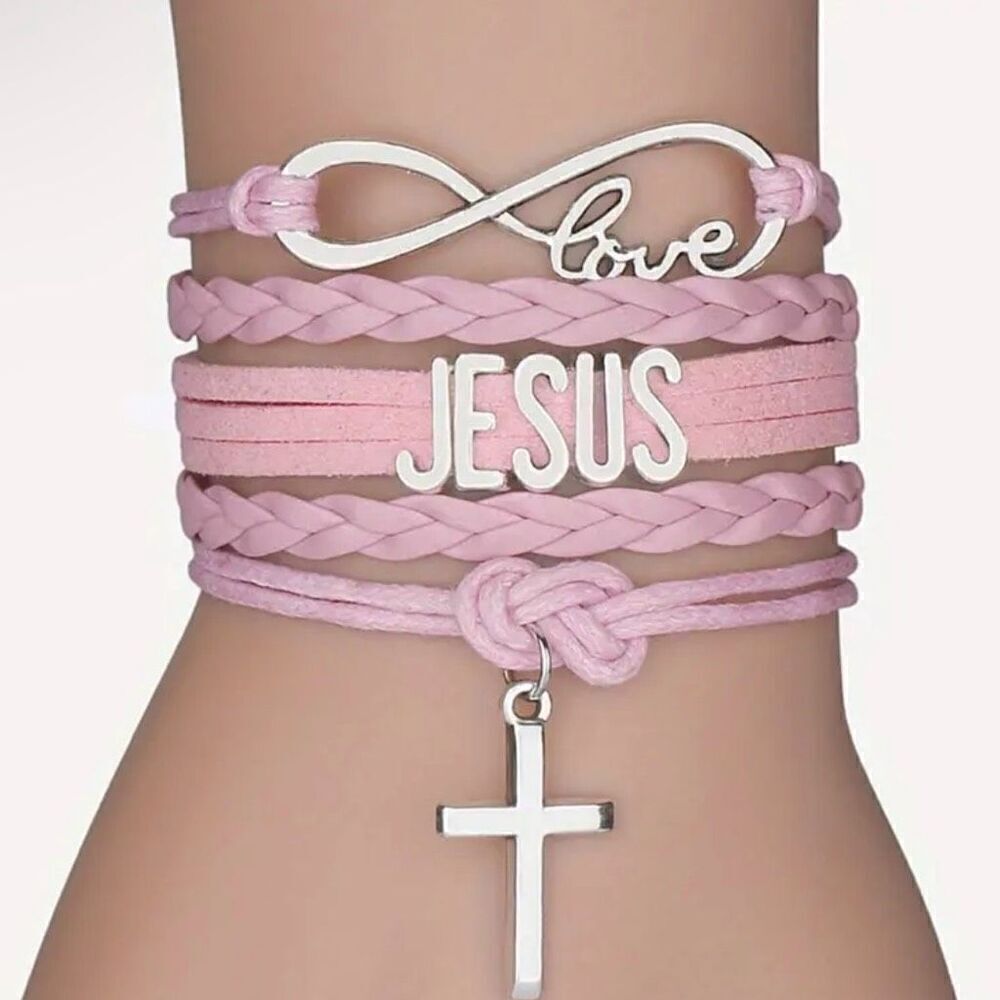 Jesus Loves You  Infinity Punk Charm Bracelet Womens Girls Christian Cross New